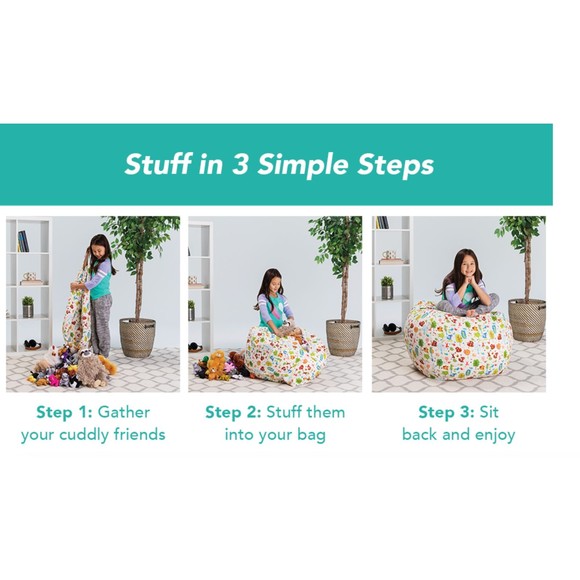 Stuffed Animal Storage Bean Bag Chair Cover Kids Bedroom Toy Organizer - Picture 9 of 15